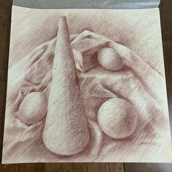 Set of 3 VINTAGE 60s 70s Original Artist Signed Charcoal still life art 20 x 20 - Picture 4 of 13